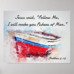 Matthew 4:19 Jesus said Follow Me Bible Verse Poster