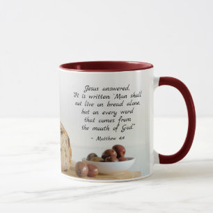 Matthew 4:4 Man shall not live on bread alone Mug
