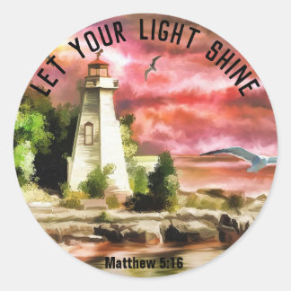 Matthew 5:16 Lighthouse Let Your Light Shine Classic Round Sticker