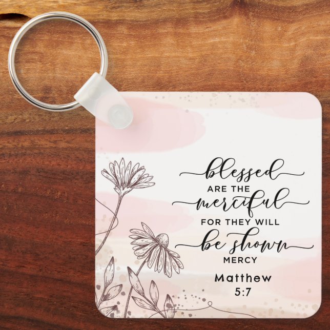 Matthew 5:7 Blessed are the Merciful Bible Verse  Key Ring (Front)