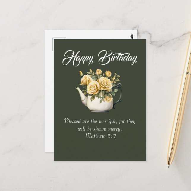 Matthew 5:7 Christian Birthday Wishes Postcard (Front/Back In Situ)