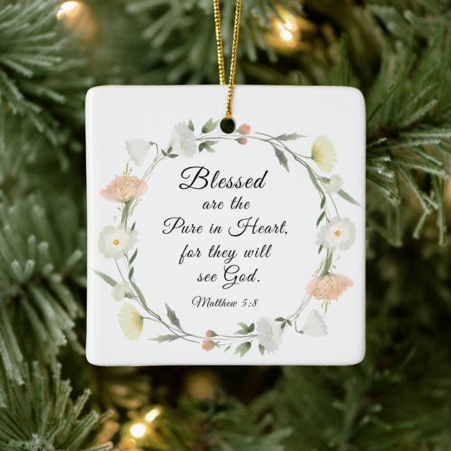 Matthew 5:8 Blessed are the Pure in Heart Bible  Ceramic Ornament (Tree)