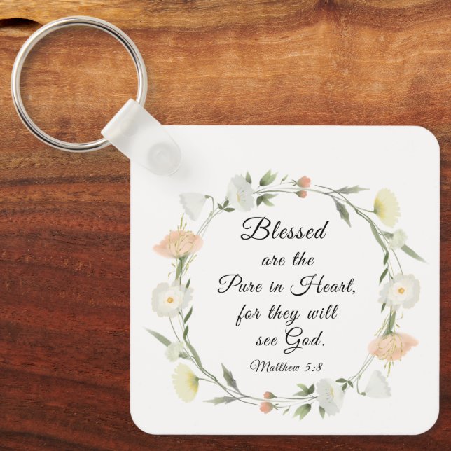 Matthew 5:8 Blessed are the Pure in Heart Bible  Key Ring (Front)
