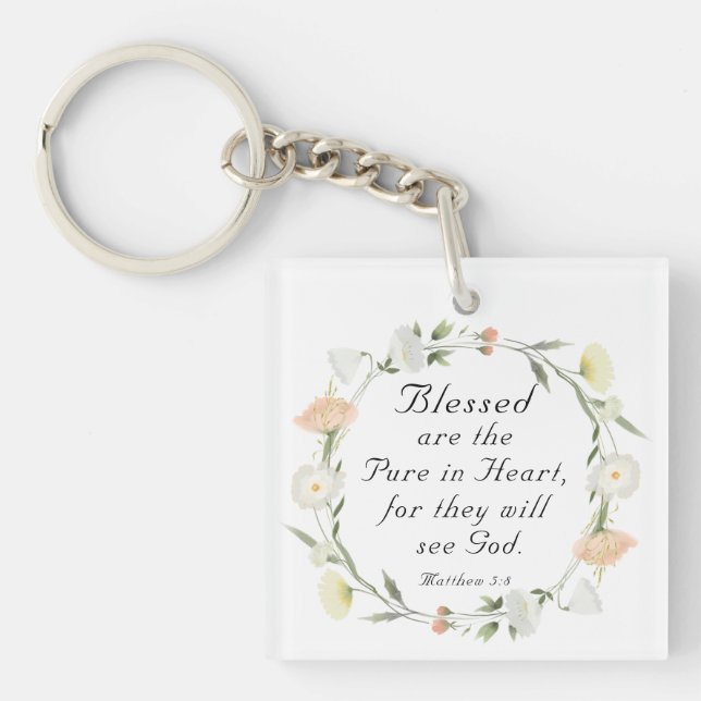 Matthew 5:8 Blessed are the Pure in Heart Bible  Key Ring (Front)