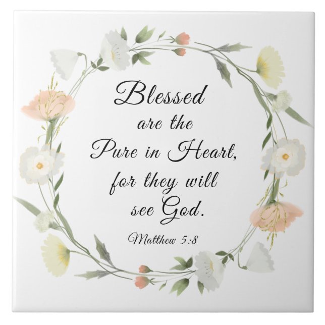 Matthew 5:8 Blessed are the Pure in Heart Bible Tile (Front)