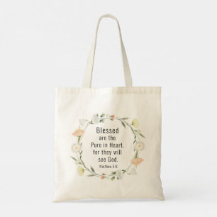 Matthew 5:8 Blessed are the Pure in Heart Bible Tote Bag