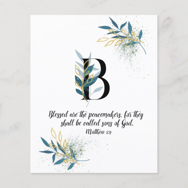 Matthew 5:9. Letter B, Watercolor scripture card (Front)