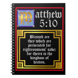 Matthew 5 Blue Golden Illuminated Letter Christian Notebook
