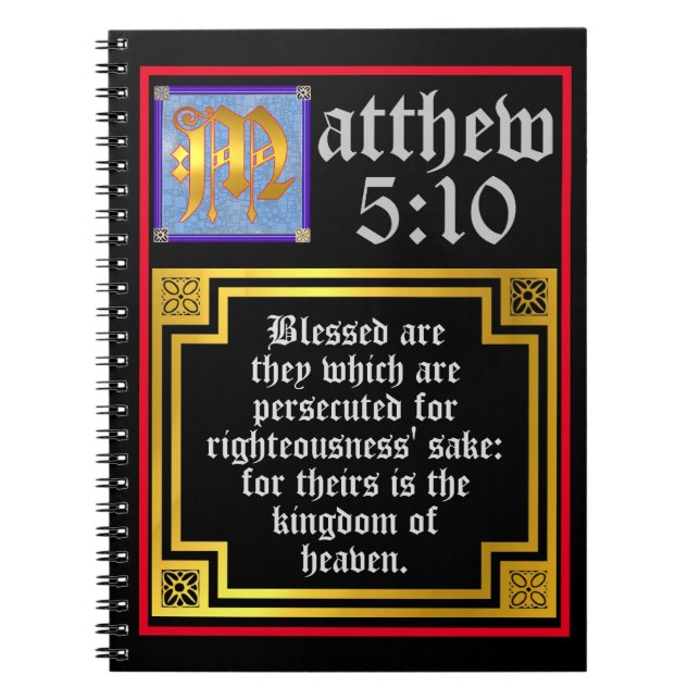 Matthew 5 Blue Golden Illuminated Letter Christian Notebook (Front)