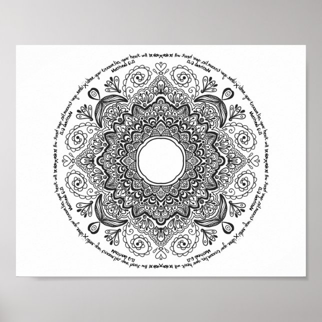 Matthew 6:21, inspirational colouring mandala poster (Front)