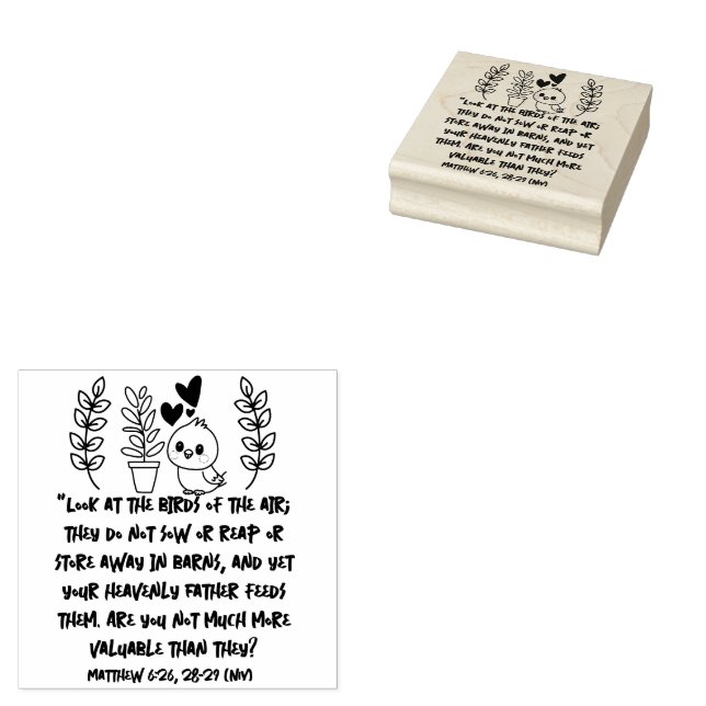 Matthew 6:26 28-29 Houseplant Birds Encouragement Rubber Stamp (Stamped)