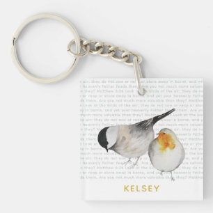 Matthew 6:26 Watercolor Birds Personalised Key Ring