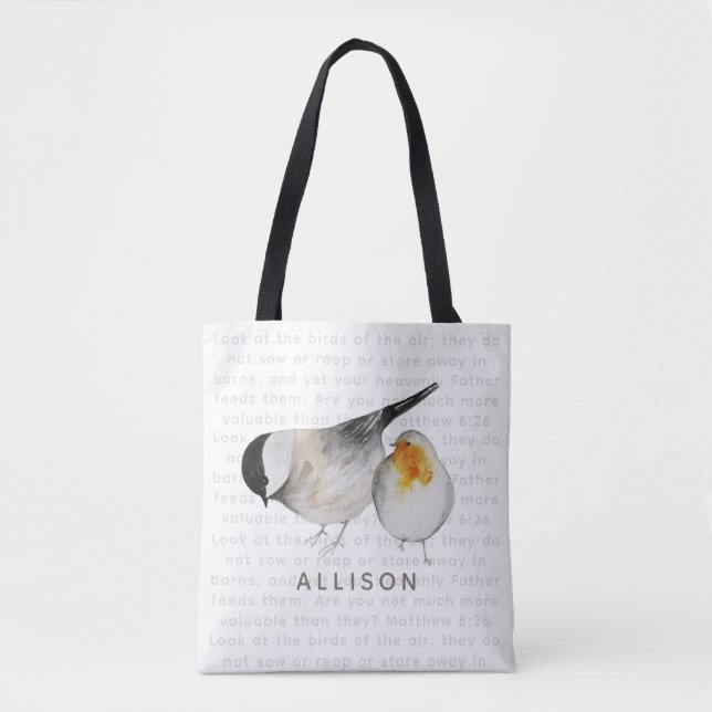 Matthew 6:26 Watercolor Birds Tote Bag (Front)