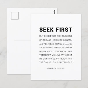 Matthew 6:33-34 Seek first the Kingdom of God Postcard