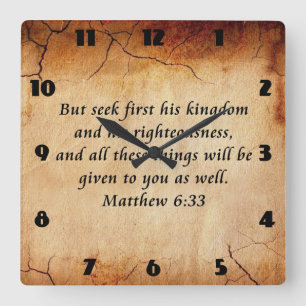 Matthew 6:33 Bible Verse Square Wall Clock