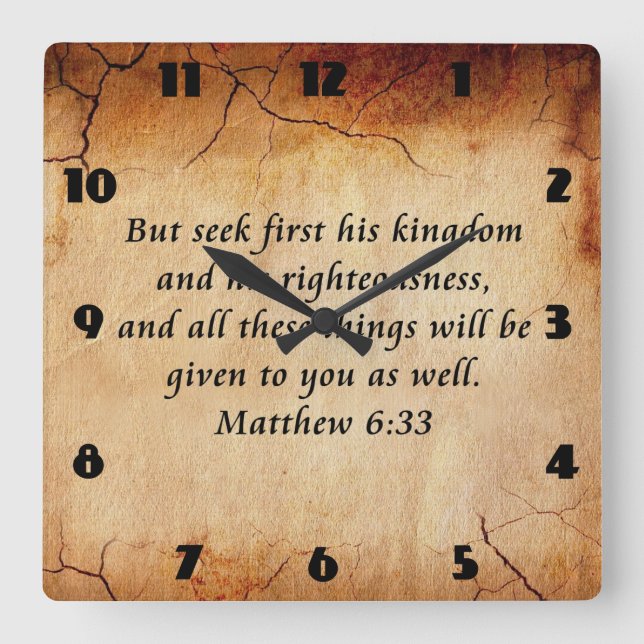 Matthew 6:33 Bible Verse Square Wall Clock (Front)