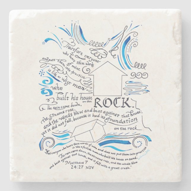 Matthew 7 24 27 House on the Rock Bible Verse Stone Coaster (Front)