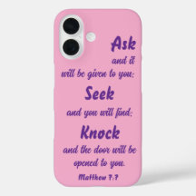 Matthew 7:7 Ask For It Bible Verse Pink And Purple