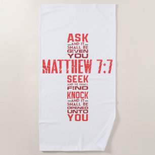 Matthew 7:7 Bible Verse Cross Beach Towel