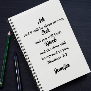 Matthew 7:7 Bible Verse Custom Name Sketchbook Notebook