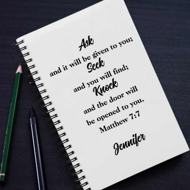 Matthew 7:7 Bible Verse Custom Name Sketchbook Notebook (Creator Uploaded)