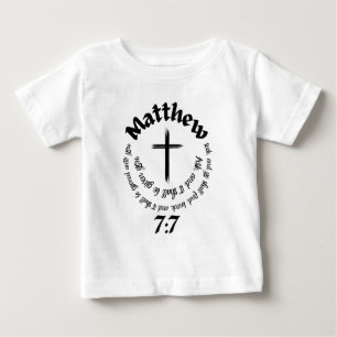 Matthew 7:7 Circular Bible Verse And Centre Cross Baby T-Shirt