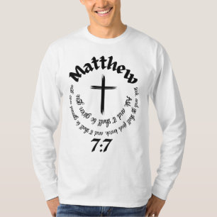 Matthew 7:7 Circular Bible Verse And Centre Cross T-Shirt