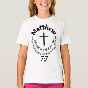 Matthew 7:7 Circular Bible Verse And Centre Cross T-Shirt