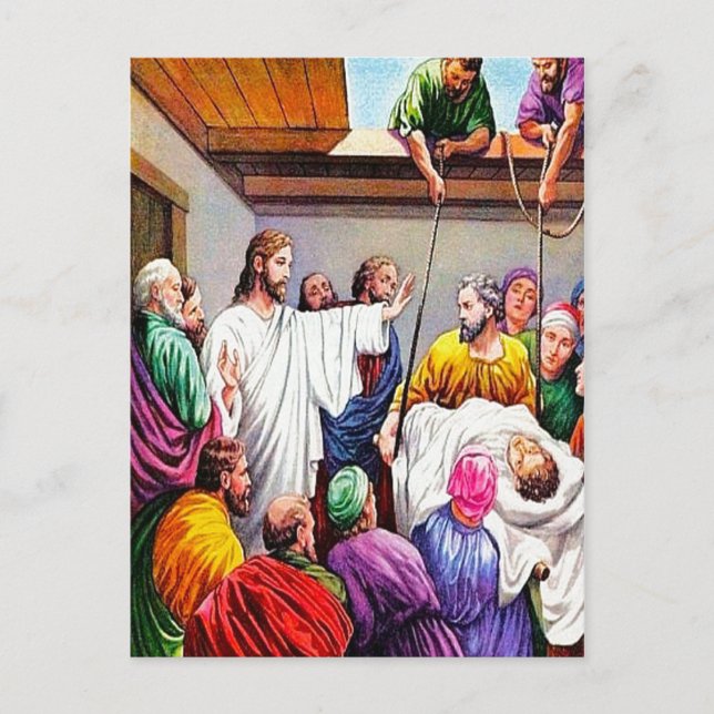 Matthew 9:1-8 Jesus Forgives and Heals postcard (Front)