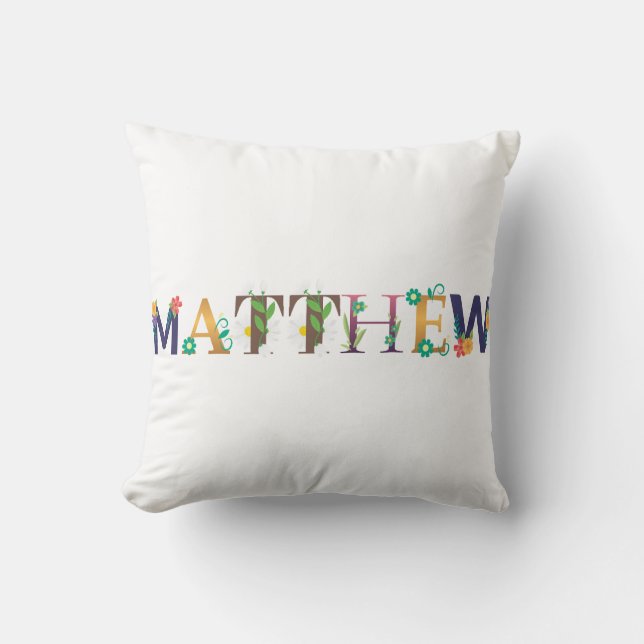 MATTHEW Name Art With Flowers Embroidered Cushion (Front)