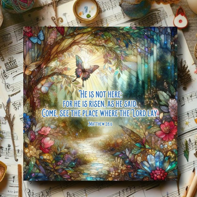 Matthew Verse Stained Glass Christian Easter  Holiday Card (Creator Uploaded)