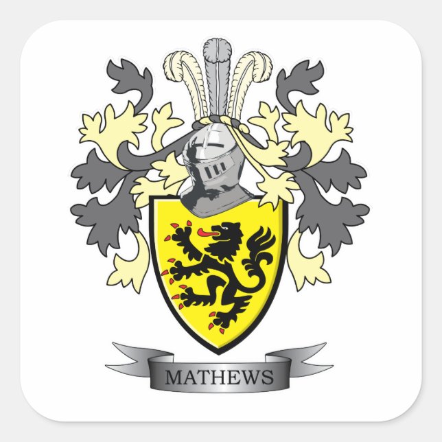 Matthews Family Crest Coat of Arms Square Sticker (Front)