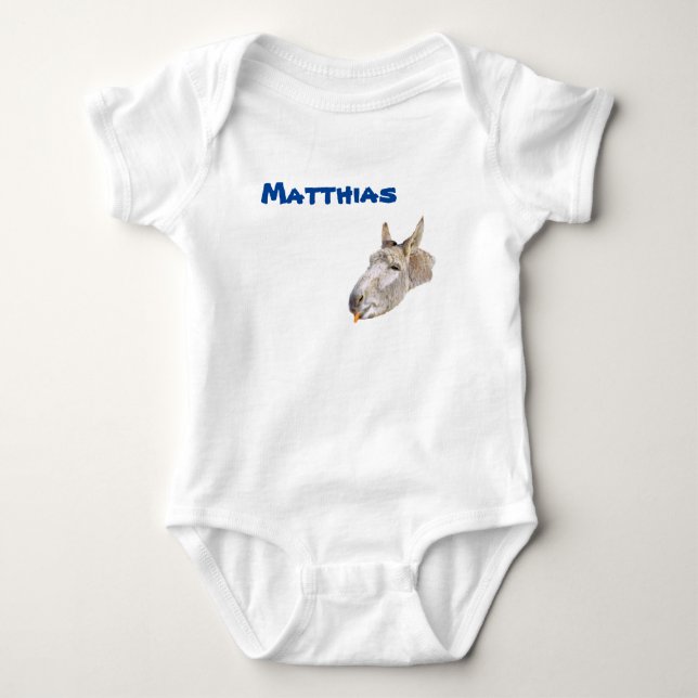 Matthias Name With A Donkey, Baby Bodysuit (Front)
