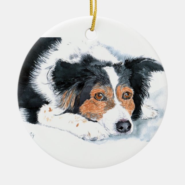 Mattie the Border Collie Ceramic Tree Decoration (Front)