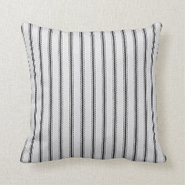 "Mattress Ticking" Black & Silver-White Stripe Cushion