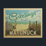 Matunuck Beach Vintage Travel Postcard<br><div class="desc">This Greetings From Matunuck vintage postcard design features a sandy beach with a beautiful turquoise ocean water and above the sea,  a blue sky with billowy white clouds. In vintage travels style.</div>