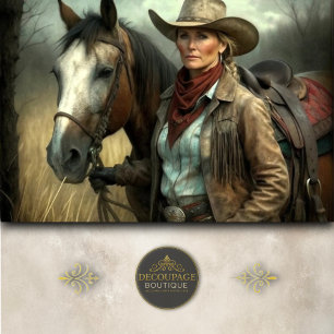 Mature Cowgirl With Horse in Field Decoupage Tissue Paper