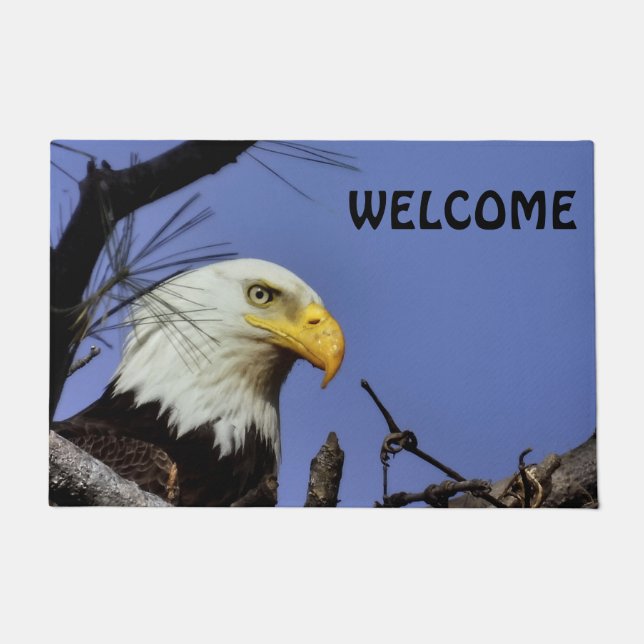 Mature Male Bald Eagle Close Up Head Shot Doormat (Front)