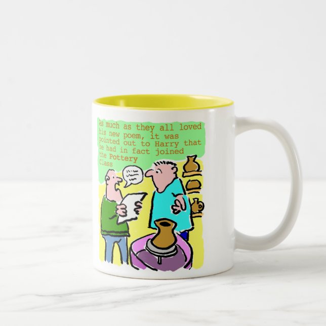 Mature Student Reads a Poem in the Pottery Class Two-Tone Coffee Mug (Right)
