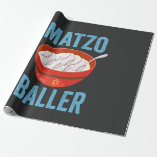 Matzo Baller Funny Baseball Hanukkah Holiday Gift Wrapping Paper