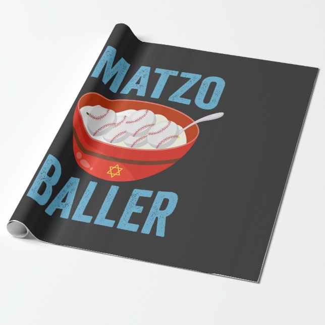 Matzo Baller Funny Baseball Hanukkah Holiday Gift  Wrapping Paper (Unrolled)