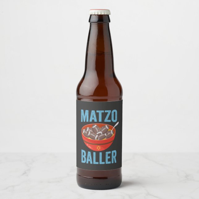 Matzo Baller Funny Football Hanukkah Rugby Gift  Beer Bottle Label (Front)