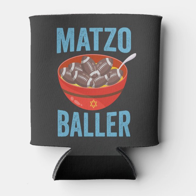 Matzo Baller Funny Football Hanukkah Rugby Gift  Can Cooler (Front)