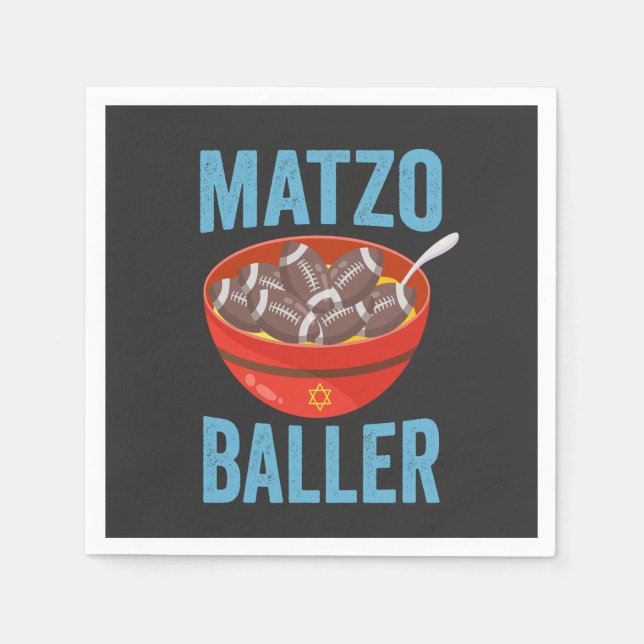 Matzo Baller Funny Football Hanukkah Rugby Gift  Napkin (Front)
