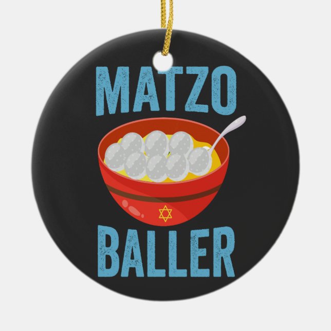 Matzo Baller Funny Golf Hanukkah Holiday Gift  Ceramic Tree Decoration (Front)
