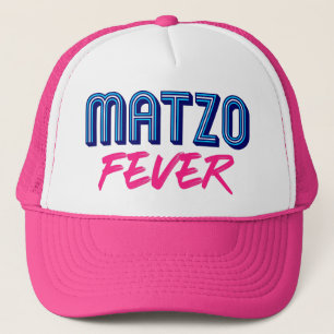 Matzo Fever Blue Pink 70s Jewish Retro Slogan Trucker Hat