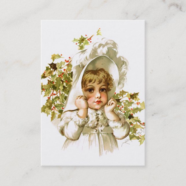 Maud Humphrey: Autumn Girl with Holly Business Card (Front)