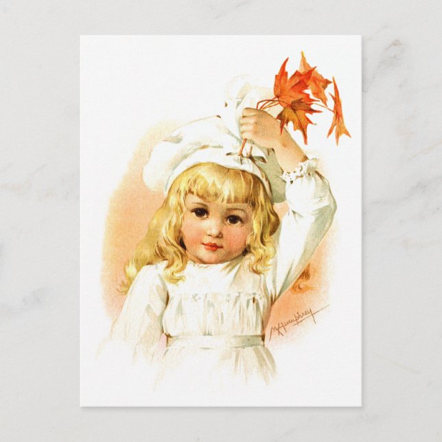 Maud Humphrey: Autumn Girl with Maple Leafs Postcard (Front)