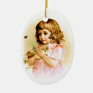 Maud Humphrey: Summer Girl with Flowers and Bee Ceramic Tree Decoration