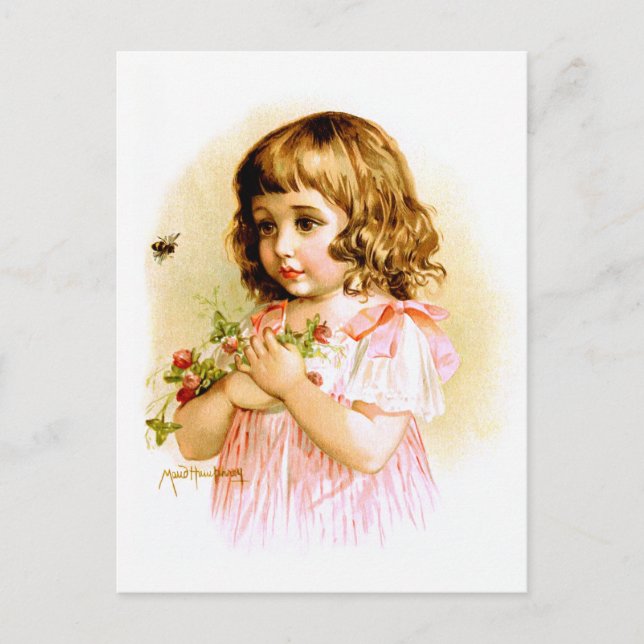 Maud Humphrey: Summer Girl with Flowers and Bee Postcard (Front)